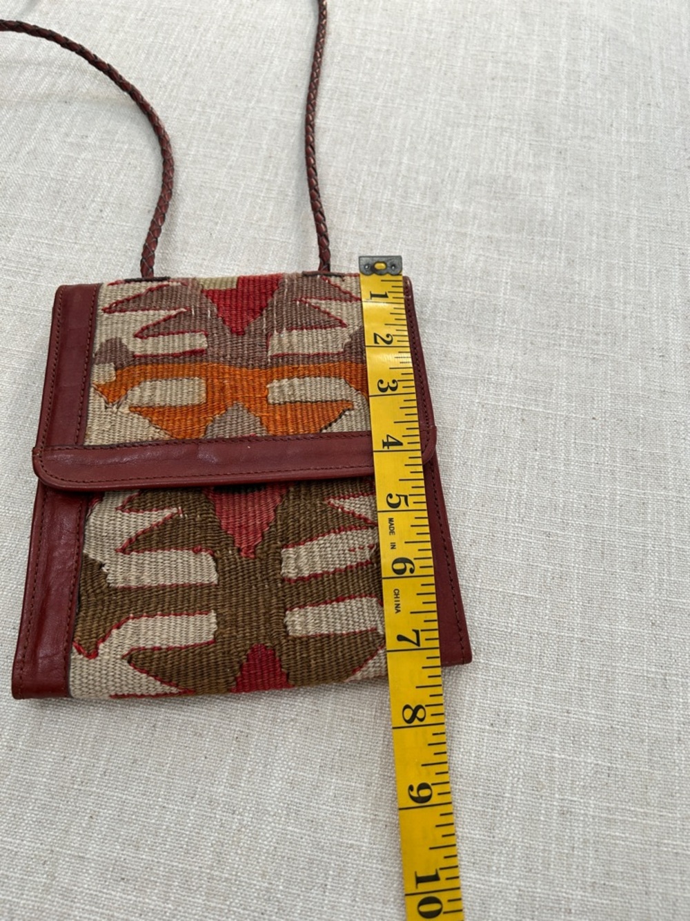 Moroccan Leather Crossbody Wallet Woven Festival Bag in Red and Brown - Picture 7 of 16